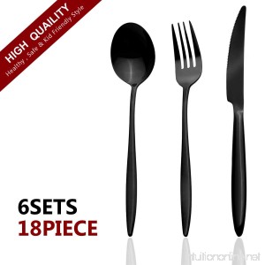Mazmayi 18-Piece Stainless Steel Flatware Silverware Set Service for 6 Dinnerware Mirror Polished Include Knife/Fork/Spoon Dishwasher Safe (Black) - B07DK7T5J9